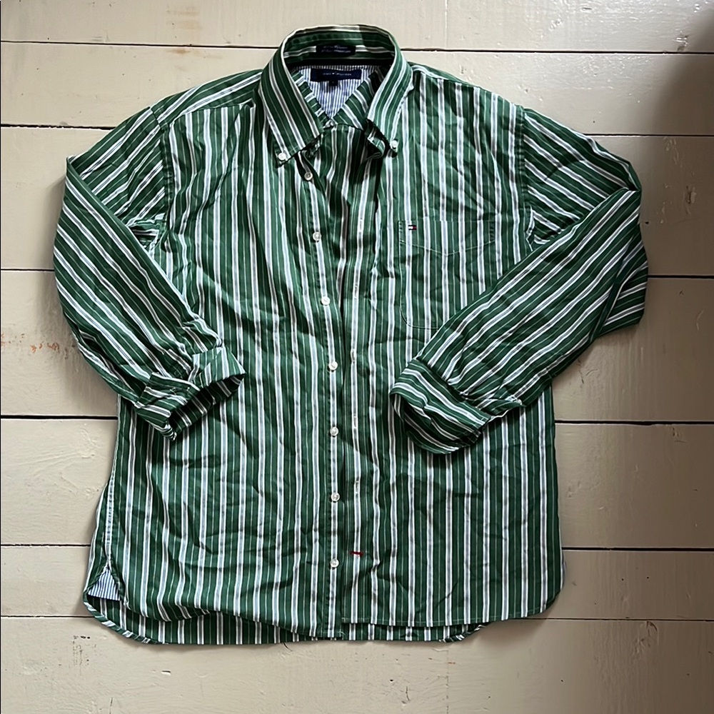 Tommy Hilfiger Green and White Casual Button Down Shirt